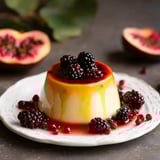 A plate of food with a blackberry sauce and a blackberry on top.