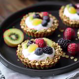 A plate of fruit and cereal.