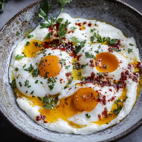 A bowl of eggs with sauce.